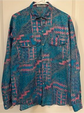 Tomon Women’s Hawaiian Long Sleeve Shirt Vintage Southwestern Geometric Abstract